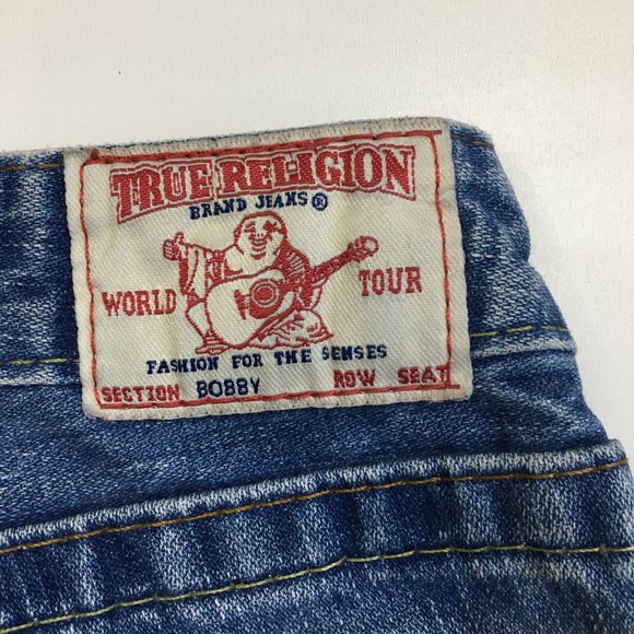 TRUE RELIGION Medium/Light Wash BOBBY 5 Pocket Logo Hardware Jeans - Picture 9 of 14
